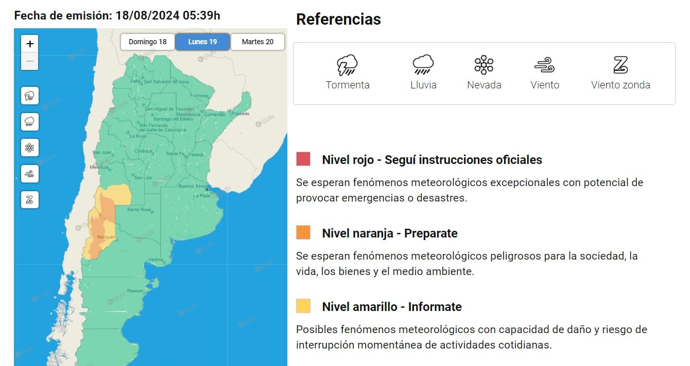 Alertas por nevadas en el Sur de Mendoza para el 19 de agosto - SMN