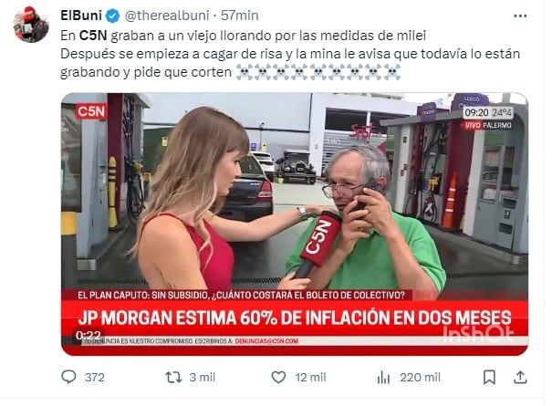 El llanto de un hombre en C5N y su posterior risa generó especulaciones en las redes sociales y se hizo viral (X)