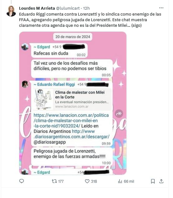 La diputada mendocina de LLA divulgó chats en los que se revelan conversaciones partidarias sobre la visita a genocidas. X