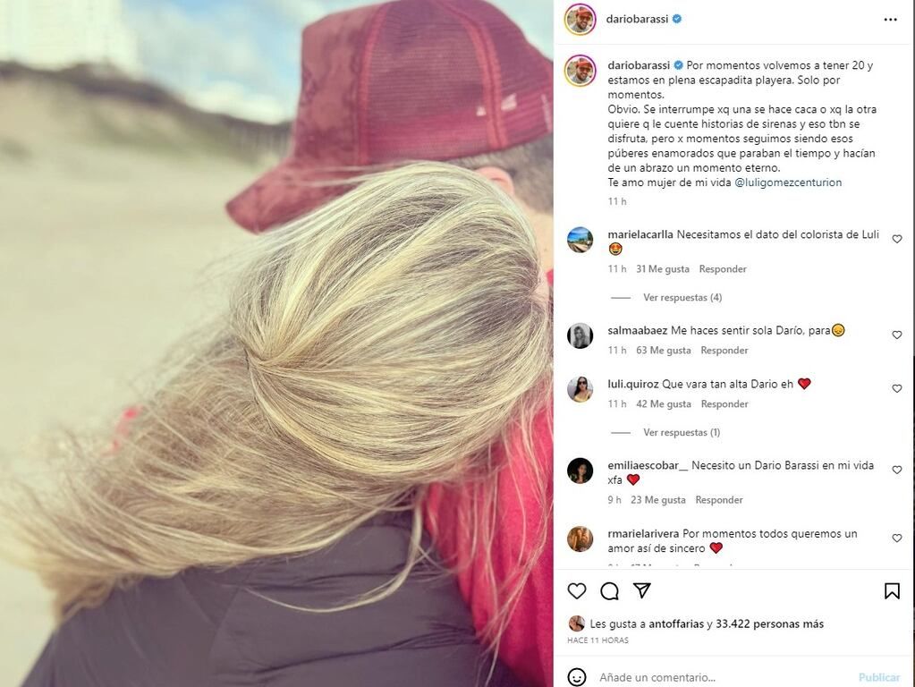 El tierno posteo que Darío Barassi le dedicó a su esposa: “por momentos seguimos siendo esos púberes enamorados”