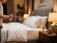 Rociar la cama con una mezcla de vinagre blanco y agua ayuda a mantener las sábanas frescas.&nbsp;