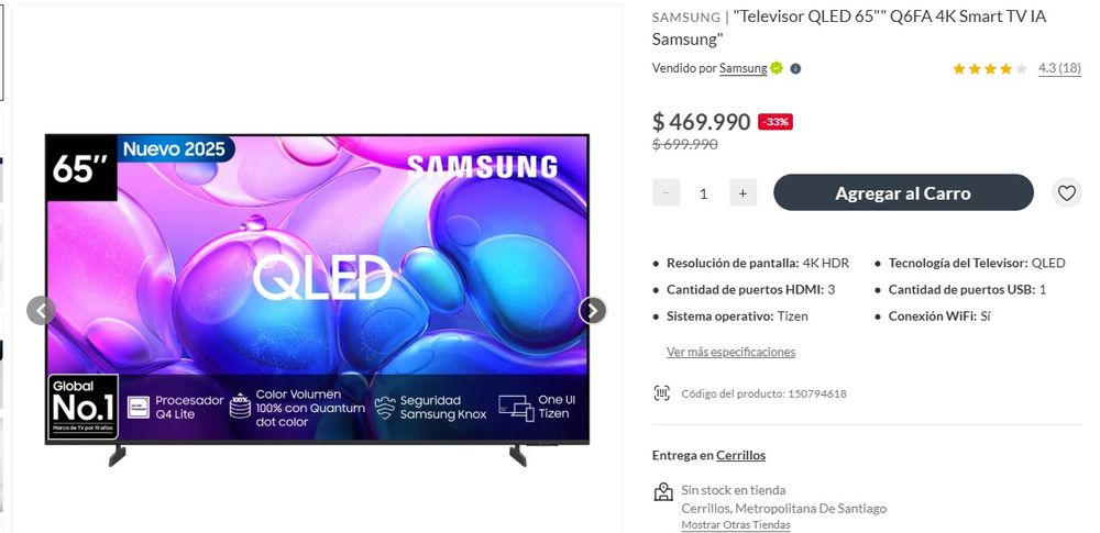 Precio de Smart TV en Falabella Chile