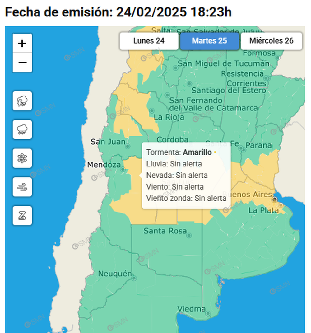 Alerta amarelo para tempestades | SMN