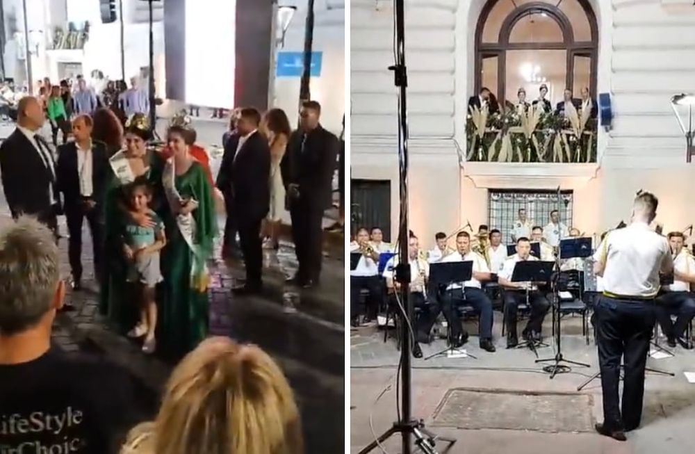 Ana Laura Verde y Gemina Navarro fueron agasajadas por la banda de música de la Policía de Mendoza.