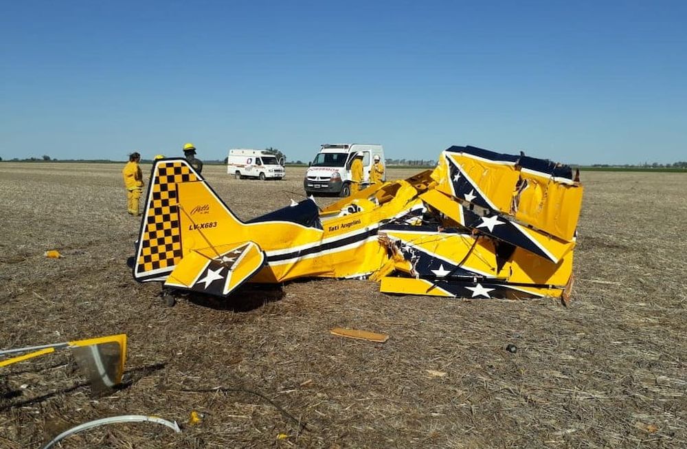 El avión de Angelini tras el accidente