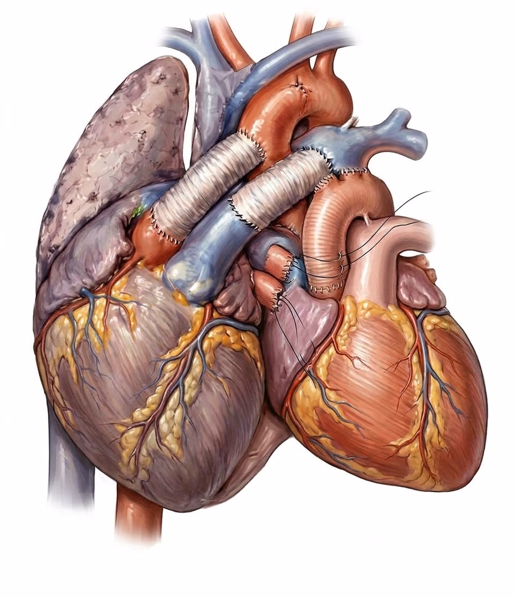 Imagen ilustrativa de un trasplante cardíaco heterotópico. 