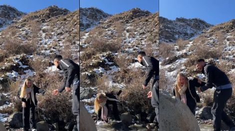 Turista intentó cruzar un arroyo en Mendoza, se cayó al agua y el momento se volvió viral
