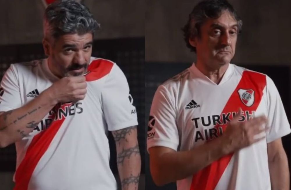 EL BURRITO ORTEGA Y ENZO FRANCESCOLI PRESENTARON LA NUEVA CAMISETA DE RIVER. / GENTILEZA.