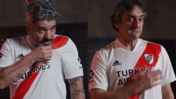EL BURRITO ORTEGA Y ENZO FRANCESCOLI PRESENTARON LA NUEVA CAMISETA DE RIVER. / GENTILEZA.