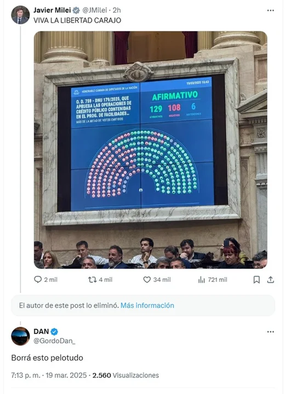 El Gordo Dan cruzó a Fran Fijap por celebrar el acuerdo con el FMI.