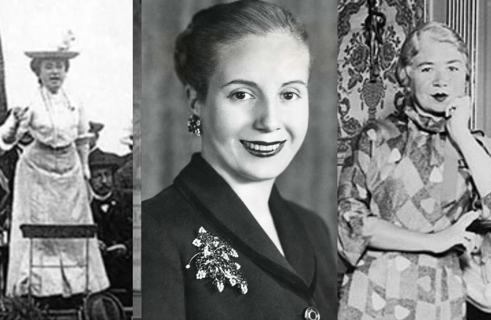 Rosa Luxemburgo, Eva Duarte de Perón y Alfonsina Storni.