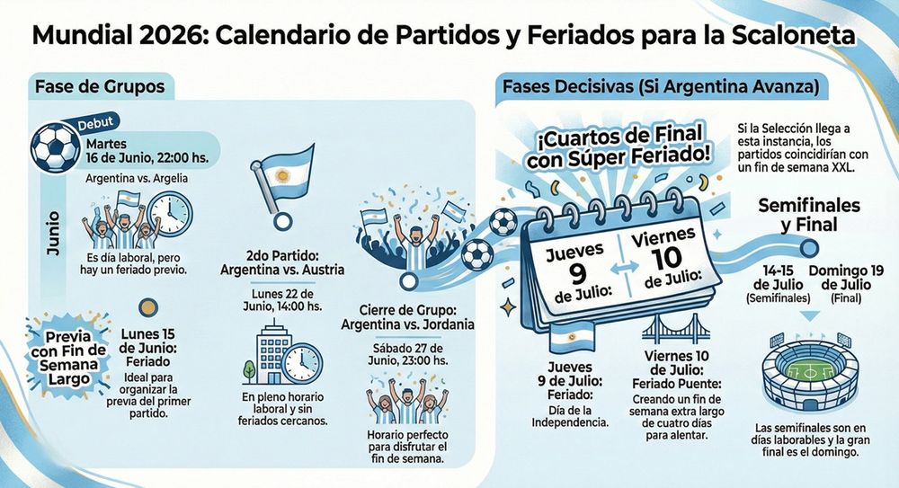 Los feriados que tendrá Argentina en el Mundial 2026.