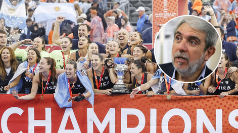 El festejo de Aníbal Fernández con Las Leonas tras conquistar el Mundial de Hockey Femenino 2026