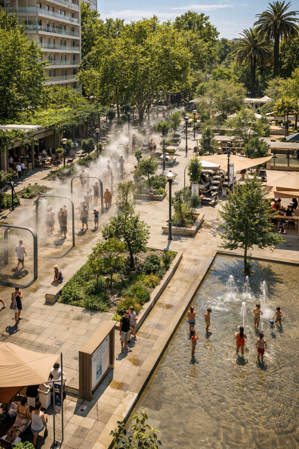 Recreación. Área peatonal con espacios de esparcimiento, juegos y acceso a agua para beneficiar a la población y al ambiente.&nbsp;