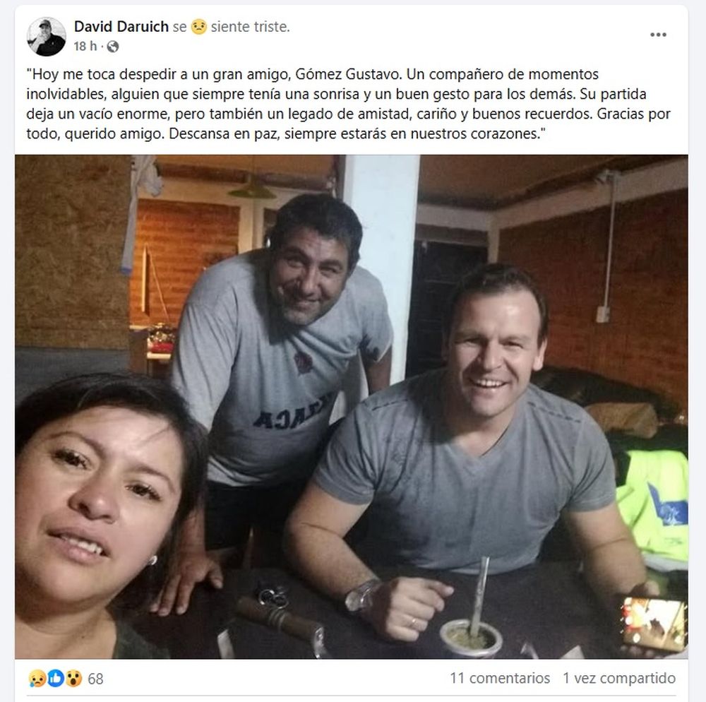 Dolor en redes por la muerte de Gustavo G&oacute;mez en un accidente vial en San Mart&iacute;n