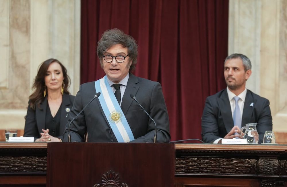 El presidente Javier Milei en el Congreso Nacional cuando presentó el proyecto de ley del presupuesto nacional 2025. Foto archivo