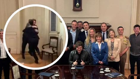La reunión de Milei con su nuevo gabinete: otro abrazo a los saltos con Petri y La Beriso de fondo