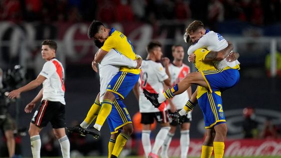 El festejo de Boca en el Superclásico./AP