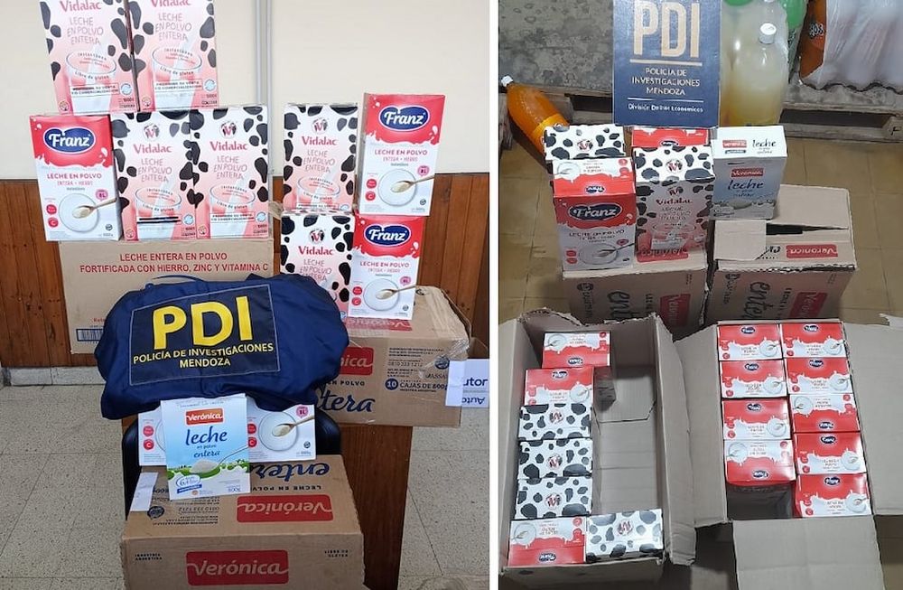 Secuestraron 40 cajas de leche que había enviado Nación y eran vendidas en un comercio de Guaymallén. | Foto: Ministerio de Seguridad y Justicia