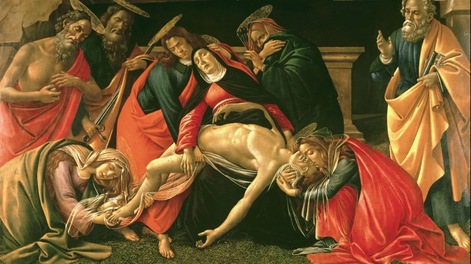 El Santo entierro pintado por Botticelli. En el Evangelio de hoy, Aseguraron el sepulcro poniendo un sello en la piedra y poniendo la guardia.