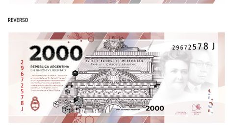 Billete de 2000 pesos con la imagen de Cecilia Grierson y al doctor Ramón Carrillo - BCRA