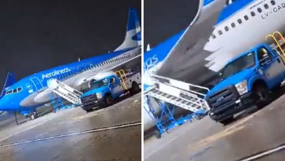 Un avión de Aerolíneas Argentinas fue desplazado por una fuerte ráfaga de viento durante la tormenta que tuvo lugar la madrugada del pasado domingo en Buenos Aires.