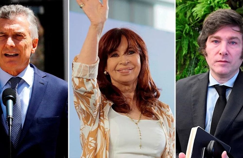 Mauricio Macri, Cristina Kirchner y javier Milei.