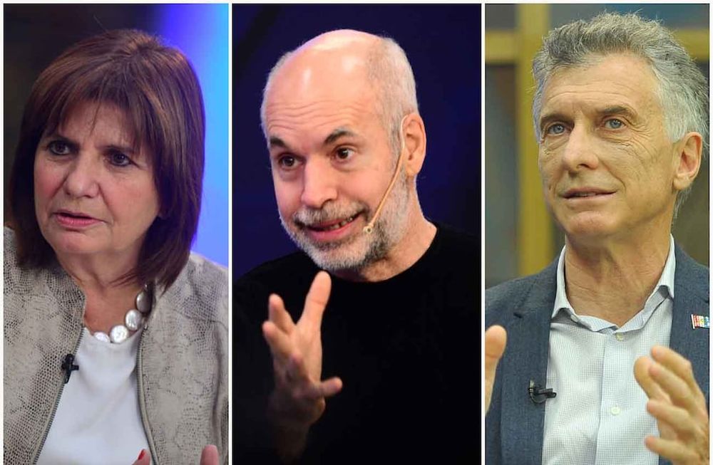 Juntos por el Cambio: Patricia Bullrich, Horacio Rodríguez Larreta y Mauricio Macri (La Voz)