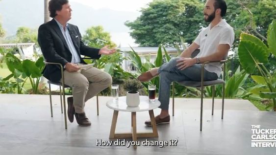 Fragmento de la entrevista del estadounidense Tucker Carlson al presidente de El Salvador, Nayib Bukele, a propósito de su nuevo mandato y la lucha contra las pandillas.