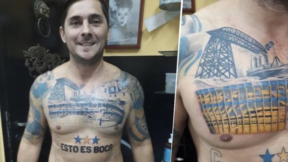 Esto es Boca: un hincha se tatuó La Bombonera en el pecho