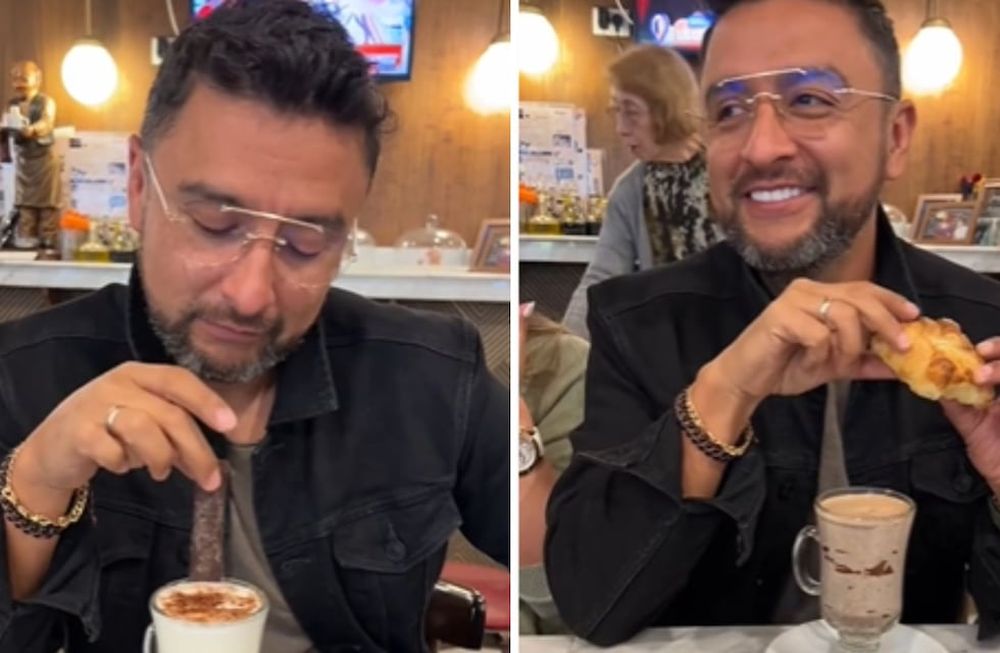 El cantante colombiano Alex Campos, ganador de cinco premios Grammy, probó el submarino en una confitería de Mendoza y quedó encantado. - Captura de video