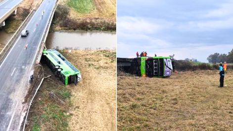 Un micro cayó desde un puente sobre la Ruta 7 tras un vuelco: hay 22 heridos.