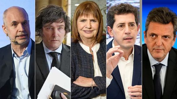 Horacio Rodríguez Larreta, Javier Milei, Patricia Bullrich, Eduardo Wado de Pedro y Sergio Massa son algunos de los precandidatos presidenciales 2023. Foto: web