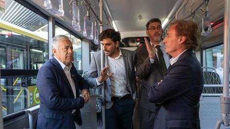 Alfredo Cornejo, Natalio Mema, el senador Martín Kerchner y el empresario del transporte Sergio Pensalfine.