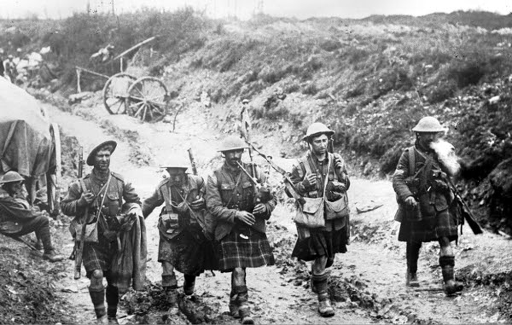 Los kilts, parte del uniforme de los soldados escoceses en la Primera Guerra Mundial.