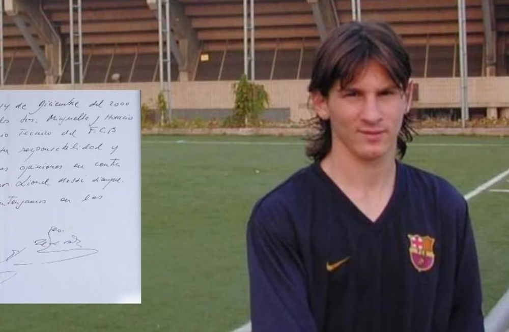Primer contrato de Messi con el Barcelona en una servilleta. / Gentileza.