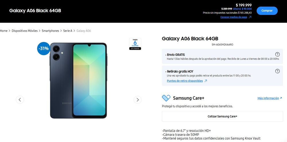 CyberMonday 2025: celular Samsung A06