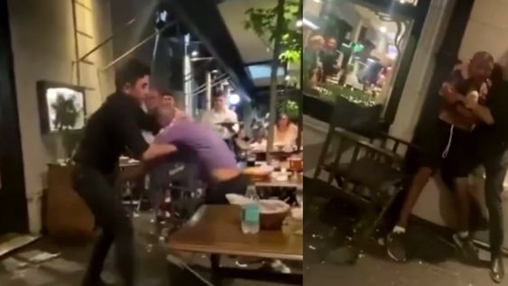 “No vi golpes de puño, aunque como mi compañero no tiene un físico tan grande no lo pudo controlar hasta que lo puso contra la pared relató el encargado del lugar. Foto: Capturas de video / TN.