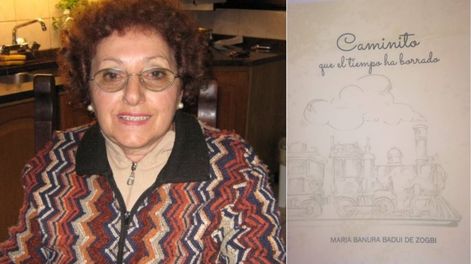 María Banura Badui de Zogbi y la portada de su último libro de poemas.