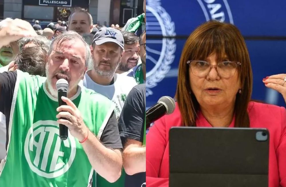 Izq.: Rodolfo Aguiar, secretario general de ATE Nacional. Der.: Patricia Bullrich, ministra de Seguridad. Foto: Gentileza ATE / Prensa Ministerio de Seguridad.