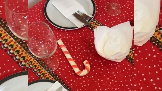 Decoración para la mesa navideña solo con servilletas de papel. Captura de Instagram.