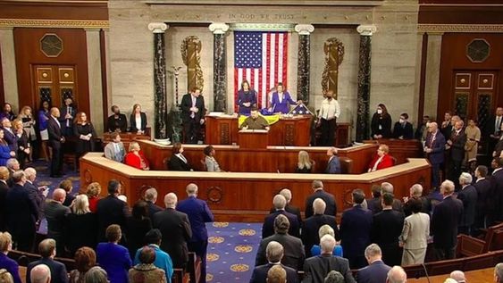 Volodimir Zelenski, presidente de Ucrania, en un discurso ante congresistas estadounidenses durante su breve visita a Washington.