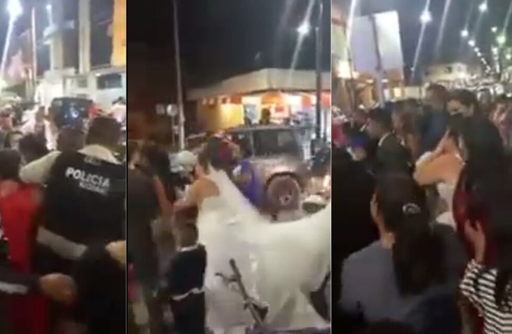 La ceremonia fue interrumpida por la policía de Ecuador, quien arrestó al hombre por deber casi un año de cuotas alimentarias. Foto: captura video.
