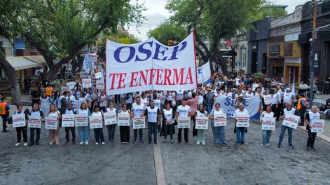 La campaña que lleva adelante el SUTE se denomina OSEP te enferma. Imagen del contracarrusel de la Vendimia.&nbsp;