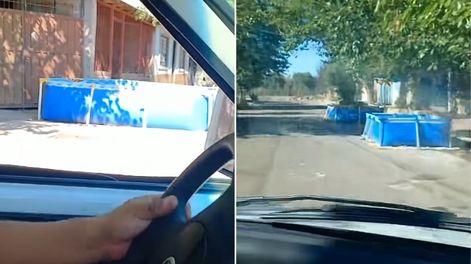 El barrio Pelopincho: furor en TikTok por una calle de Guaymallén llena de piletas en la vereda.