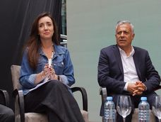 Desayuno Coviar 2024: la vicepresidenta Victoria Villarruel y el gobernador de Mendoza, Alfredo Cornejo (Los Andes)