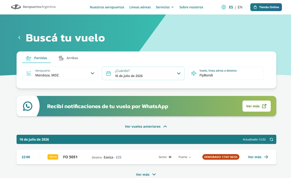 La conexi&oacute;n Mendoza-Buenos Aires contin&uacute;a como el &uacute;nico vuelo directo de la compa&ntilde;&iacute;a desde la provincia, con una oferta reducida durante julio.