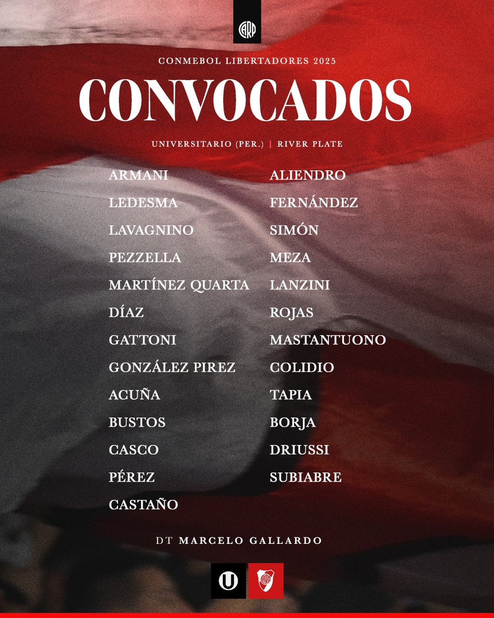 Lista de concentrados de River Plate ante Universitario de Perú