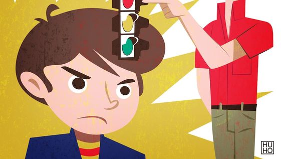 Al igual que un auto frente al semáforo en rojo, las personas también podemos detenernos ante algo que nos enoja y tomarnos un tiempo para pensar, sin necesidad de reaccionar. Ilustración: Hugo Horita.