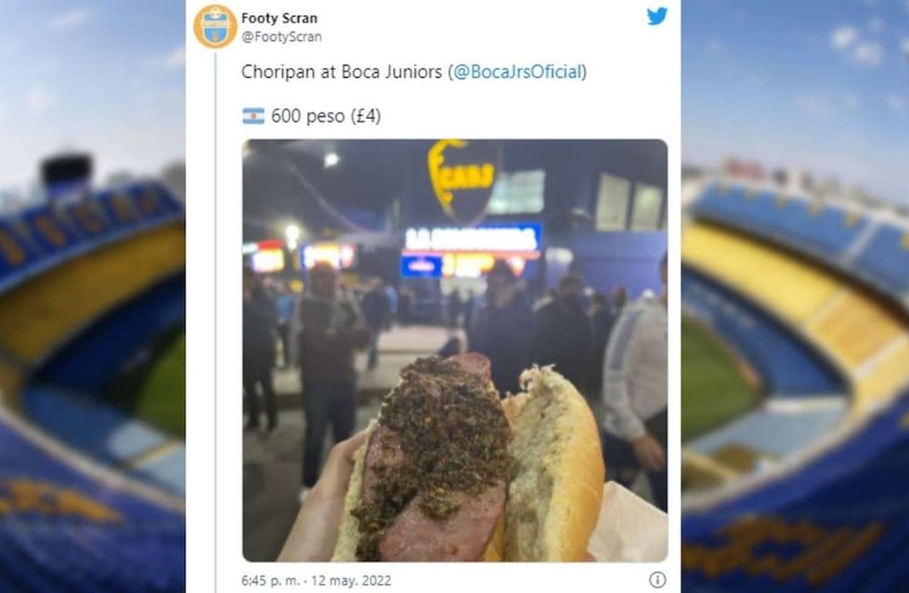El turista inglés se hizo viral luego de mostrar el choripan y cuánto le había salido. Foto: Twitter/@FootyScran